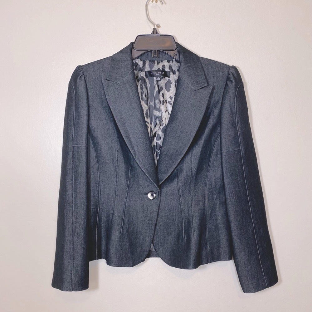 Vintage Padded Shoulder Flattering Charcoal Nine West Blazer